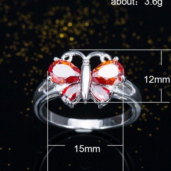 Elegant Silver Butterfly Ring with Red Accents - Picture 4 of 4